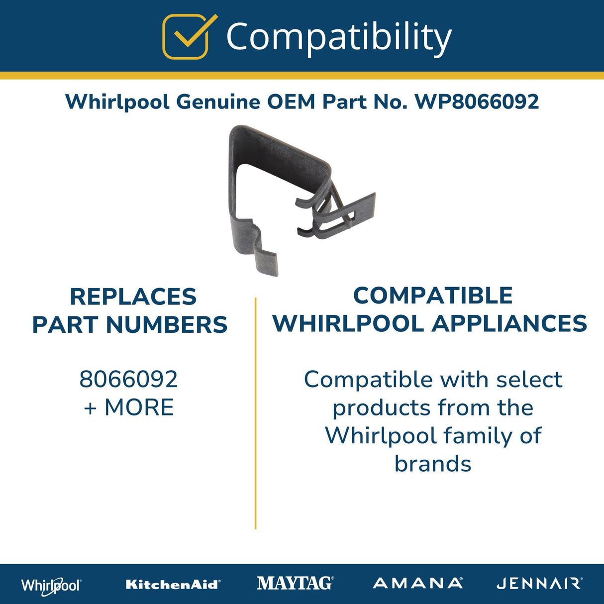 Whirlpool WP8066092 W11524655 OEM Dryer Clip, Gray
