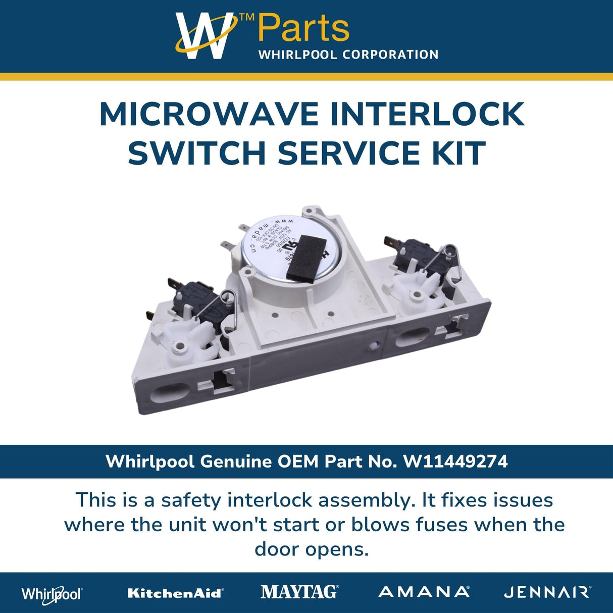 Whirlpool W11449274 Genuine OEM Microwave Interlock Switch Service Kit Replacement Part