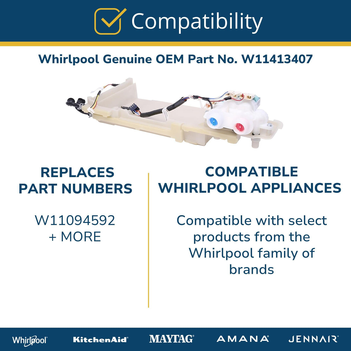 Whirlpool W11413407 Genuine OEM Washer Dispenser Housing