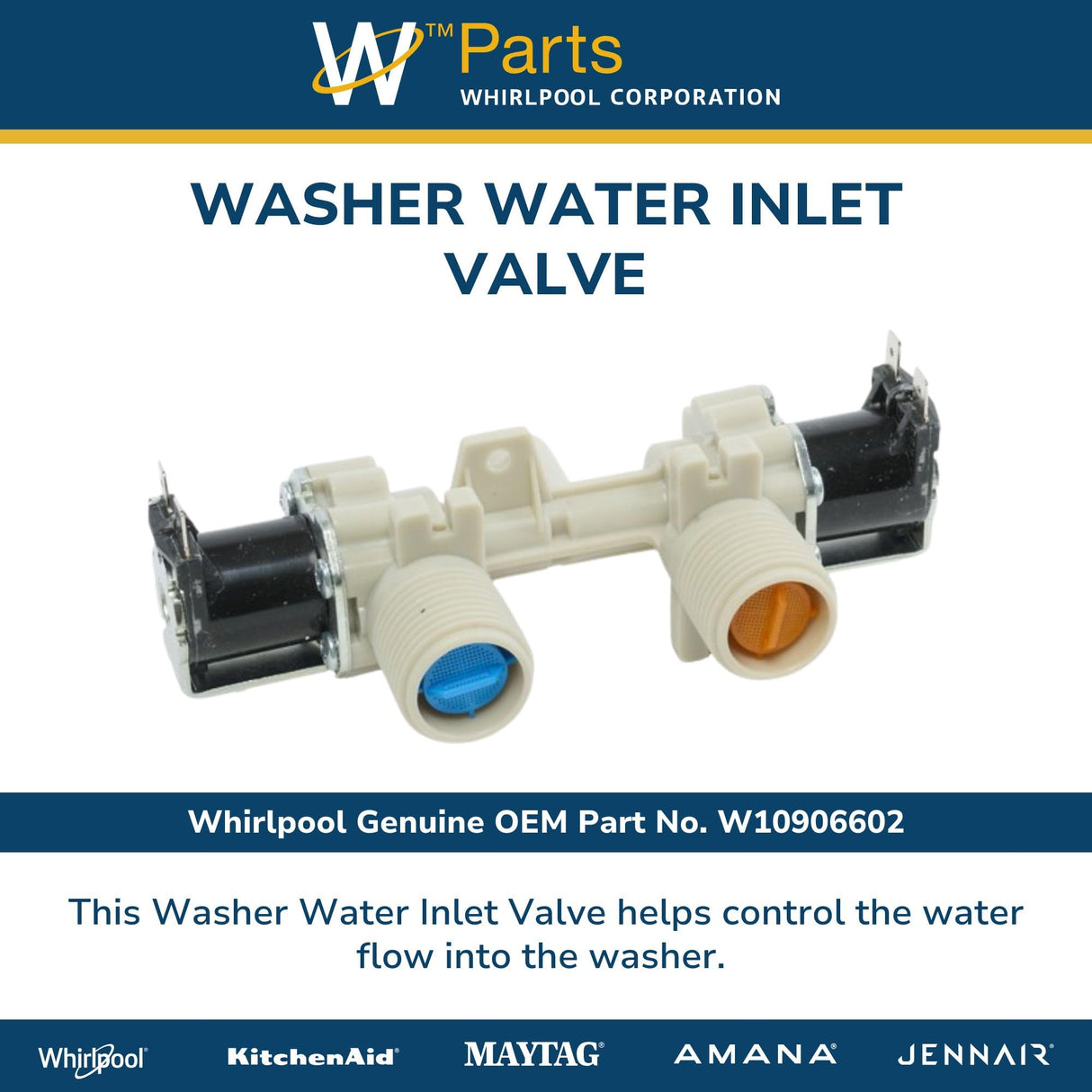 Whirlpool W10906602 OEM Washer Water Inlet Valve, White