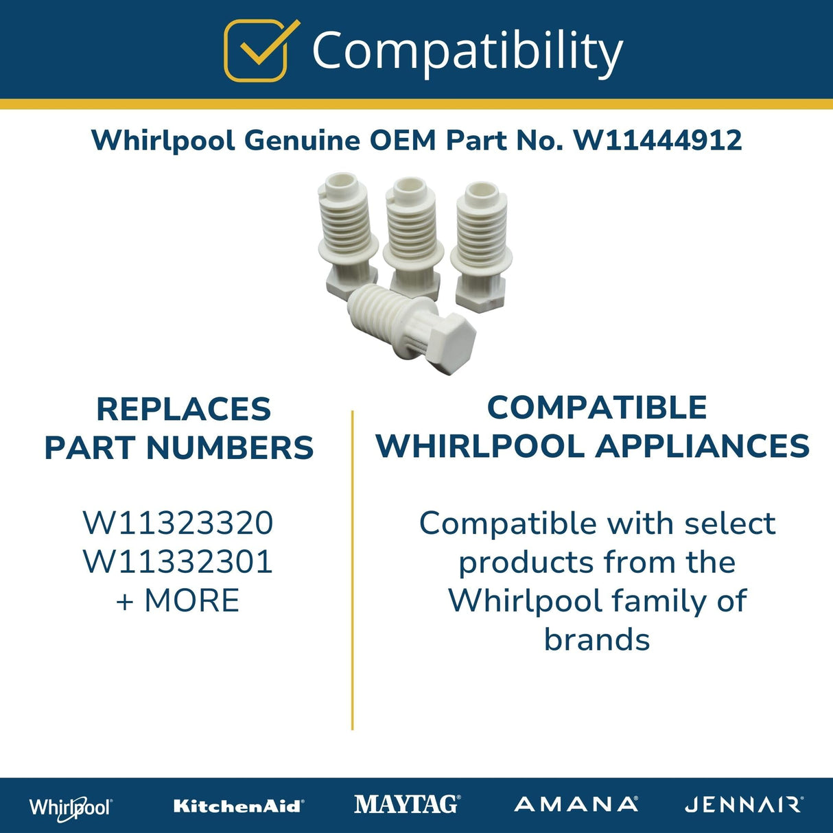 Whirlpool W11444912 Genuine OEM Dryer Leveling Legs
