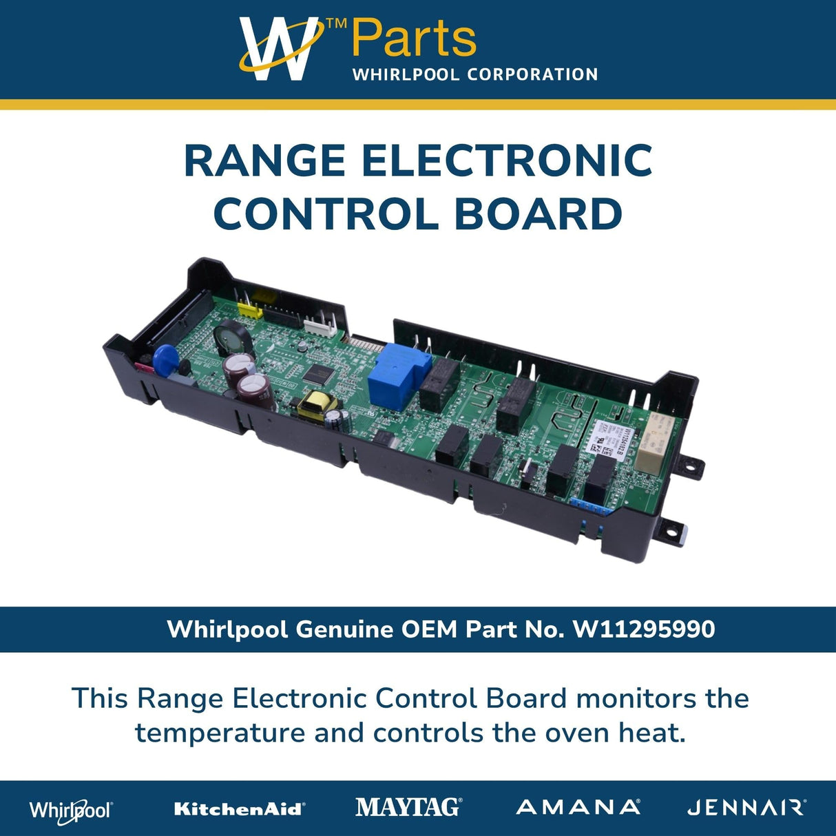 Whirlpool W11295990 Genuine OEM Range Electronic Control Board Replacement Part - Replaces W10759274, W11103920, and W11254182