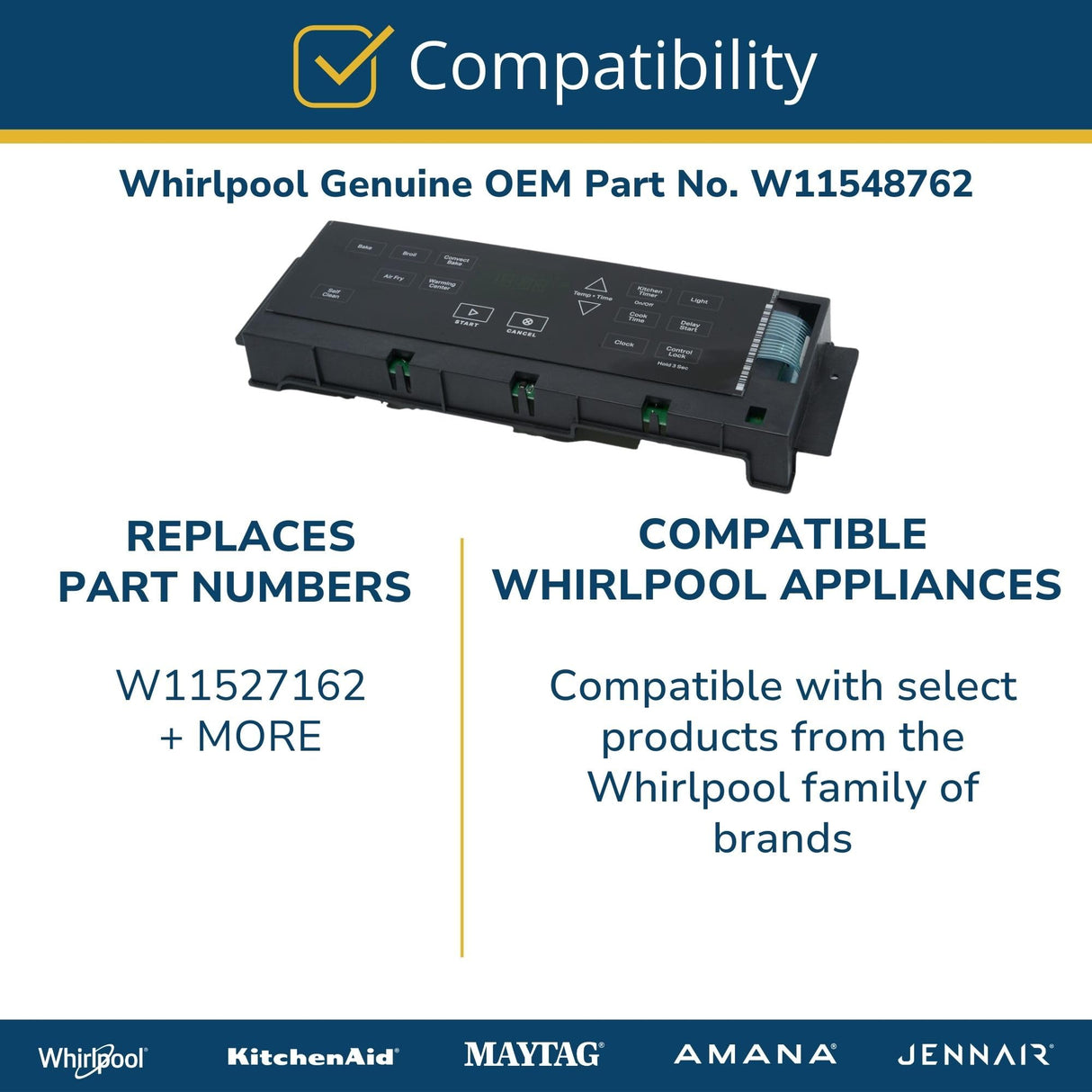Whirlpool W11548762 Genuine OEM Range Oven Control Board