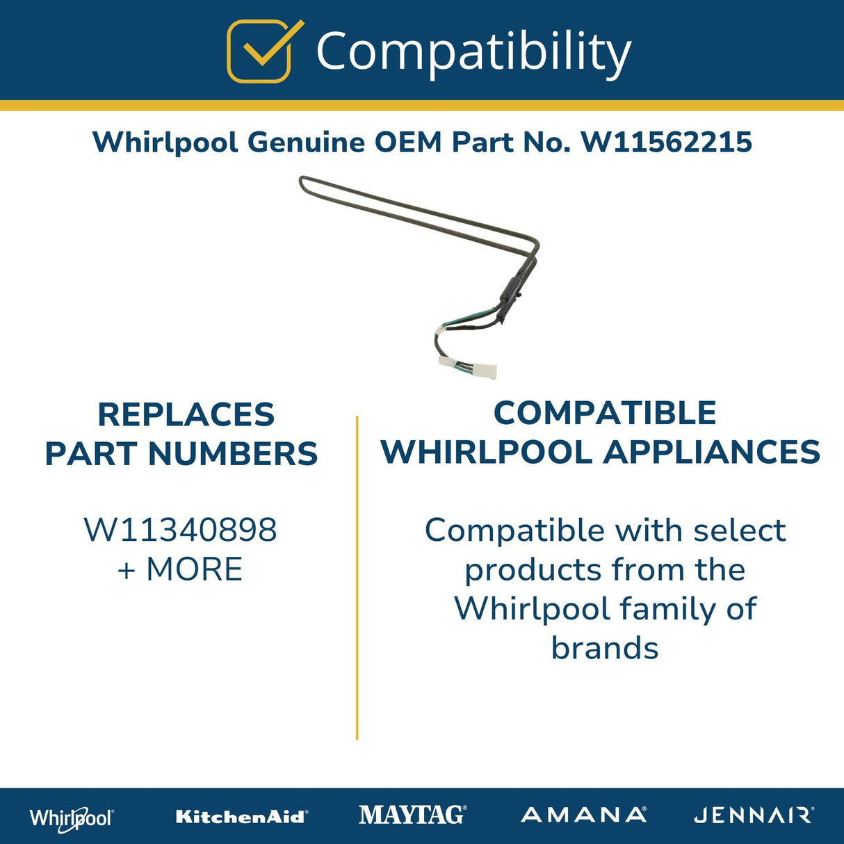 Whirlpool W11562215 Genuine OEM Refrigerator Defrost Heater Assembly