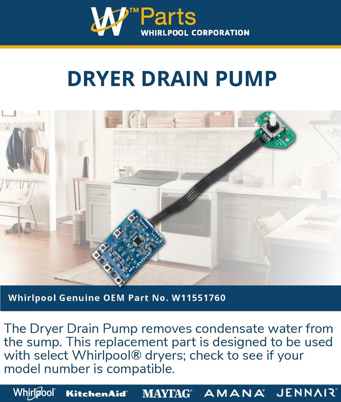 Whirlpool W11551760 Genuine OEM Dryer Drain Pump