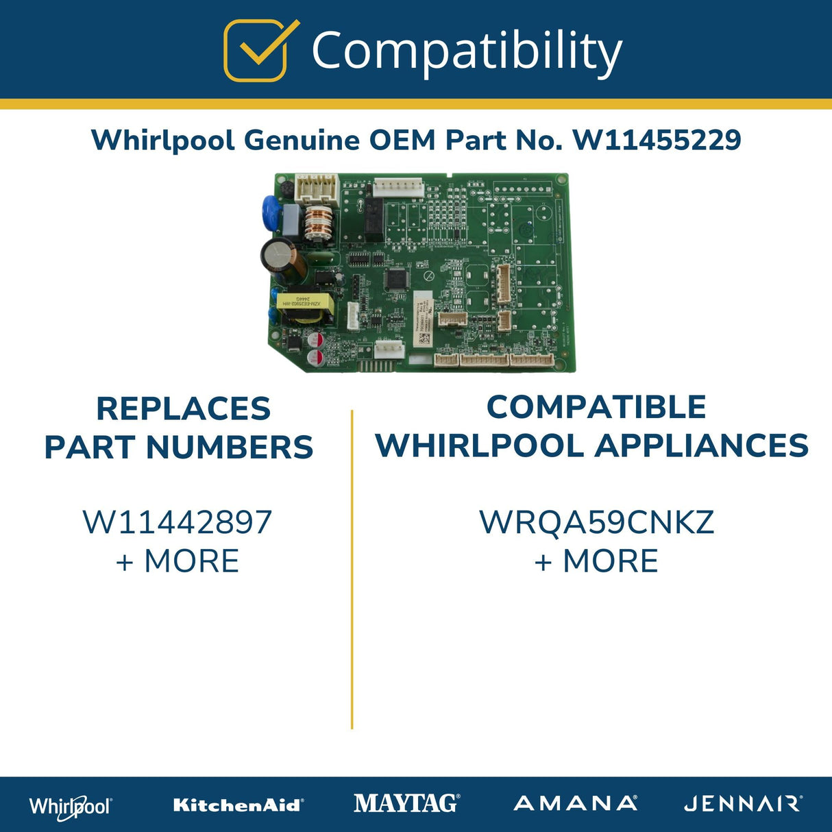 Whirlpool W11455229 Genuine OEM Refrigerator Main Control Board