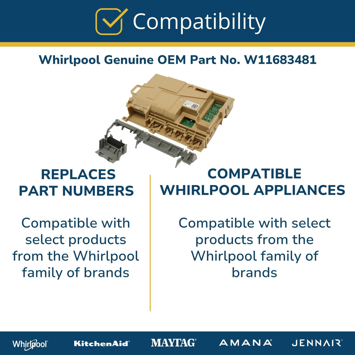 Whirlpool W11683481 Genuine OEM Dishwasher Control Board Replacement Part