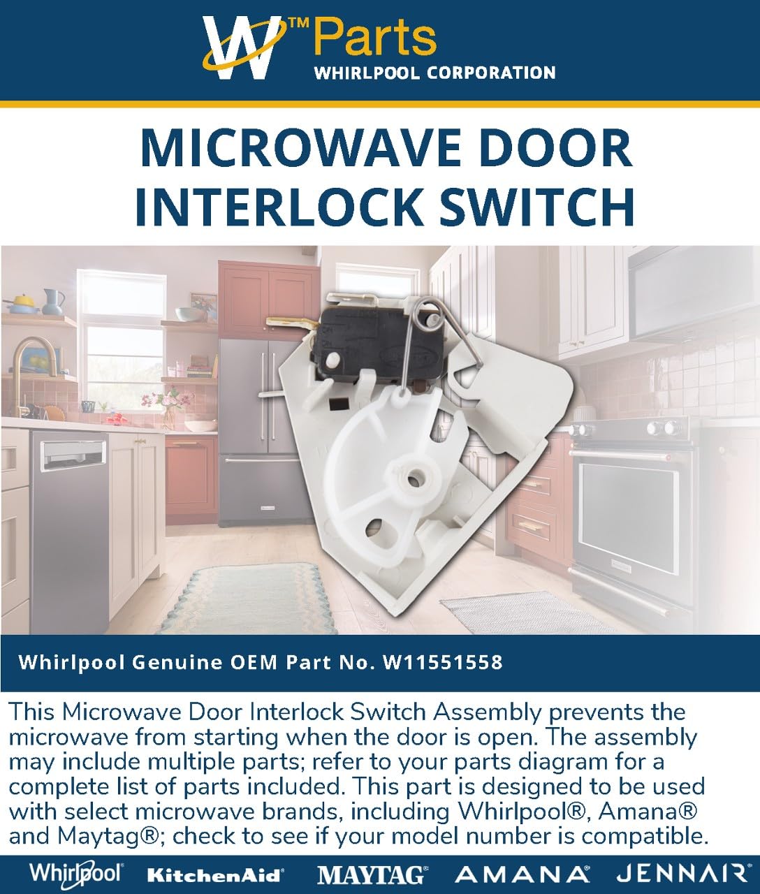 Whirlpool W11551558 OEM Microwave Door Interlock Switch Assembly, White