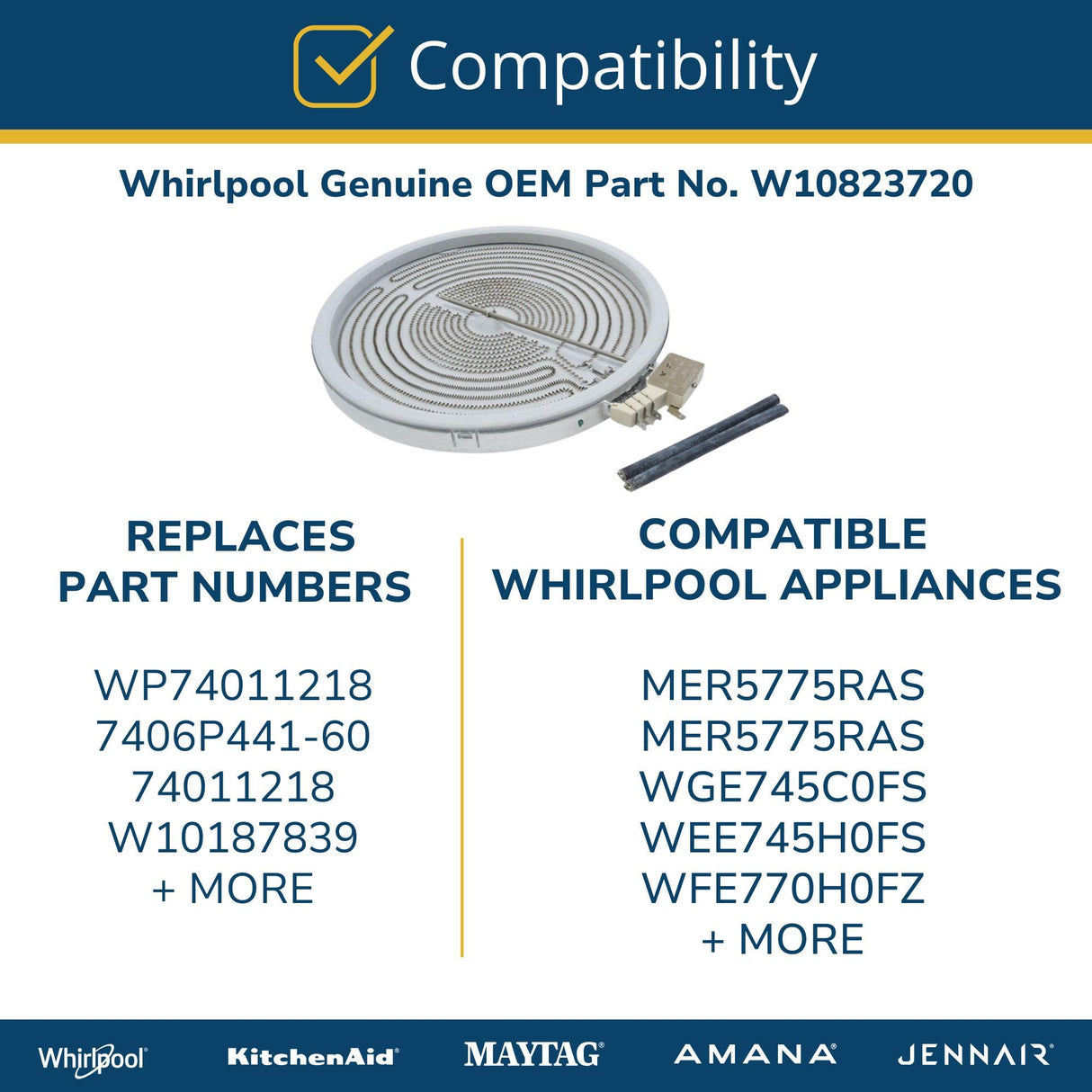 Whirlpool W10823720 Range Triple Radiant Surface Element Genuine Original Equipment Manufacturer (OEM) Part