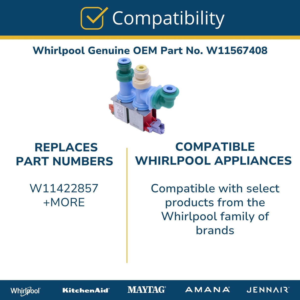 Whirlpool W11567408 Genuine OEM Refrigerator Water Inlet Valve Replacement Part