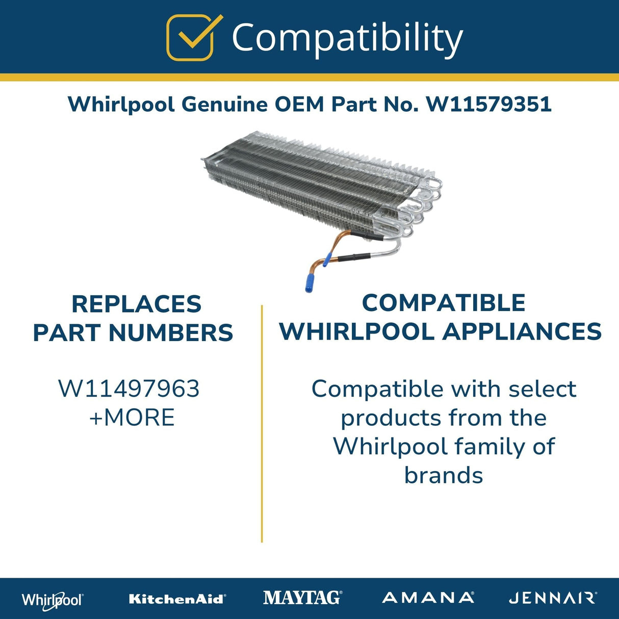 Whirlpool W11579351 Genuine OEM Refrigerator Evaporator Replacement Part - Replaces W11497963