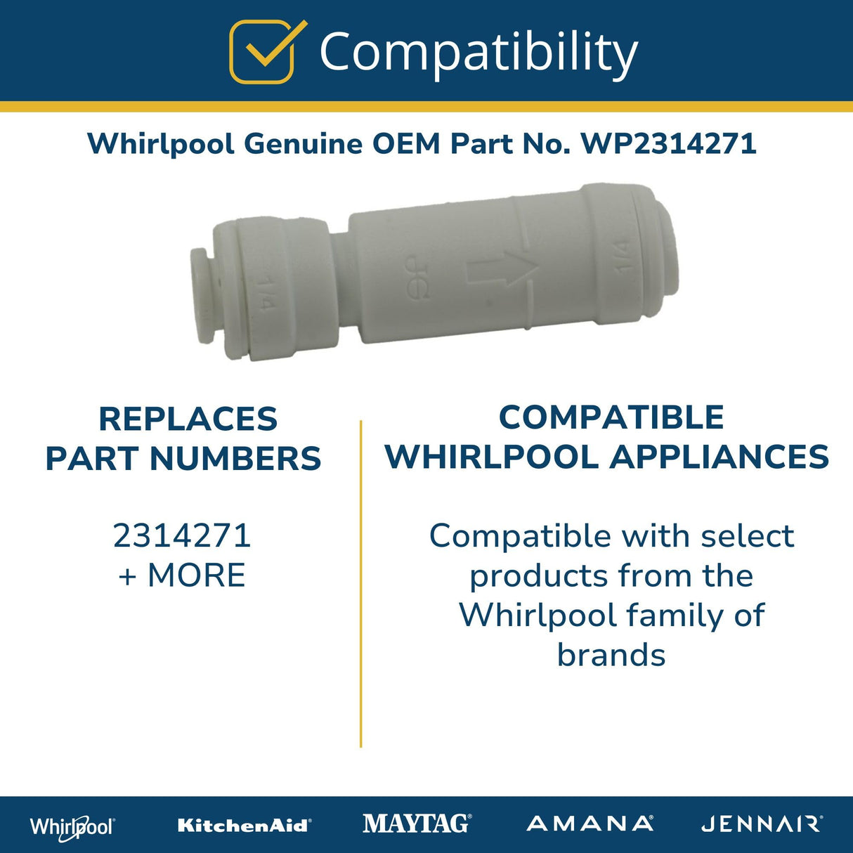 Whirlpool WP2314271 OEM Range Check Valve, Gray