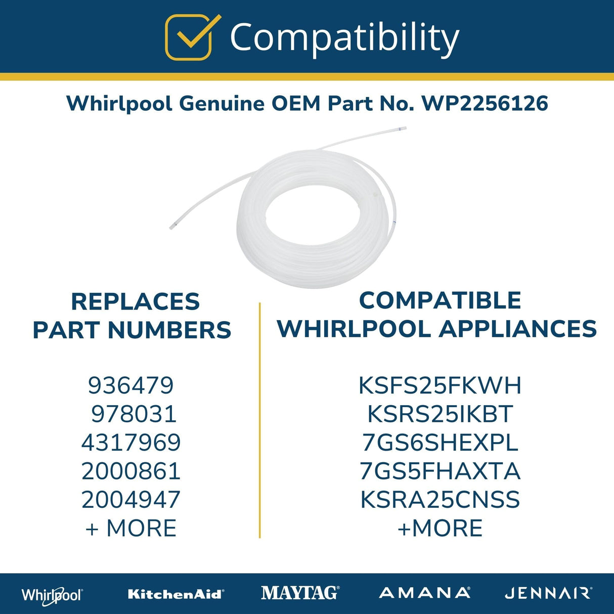 Whirlpool WP2256126 Genuine OEM Ice Machine Water Tubing Replacement Part - Replaces 936479, 978031, 4317969, and more