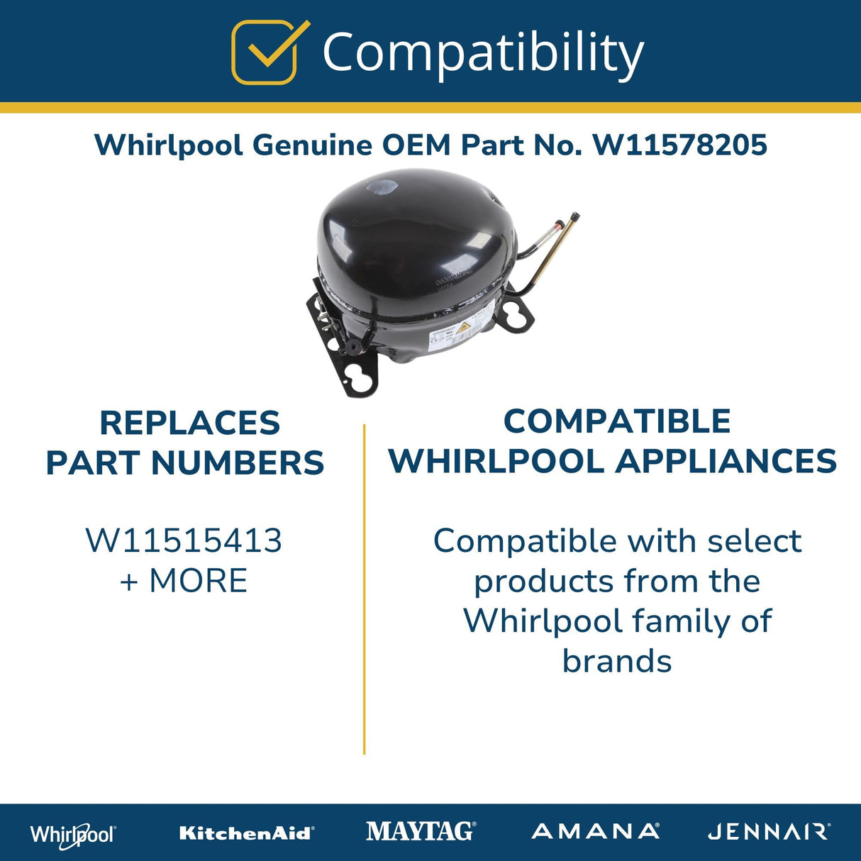 Whirlpool W11578205 Genuine OEM Refrigerator Compressor