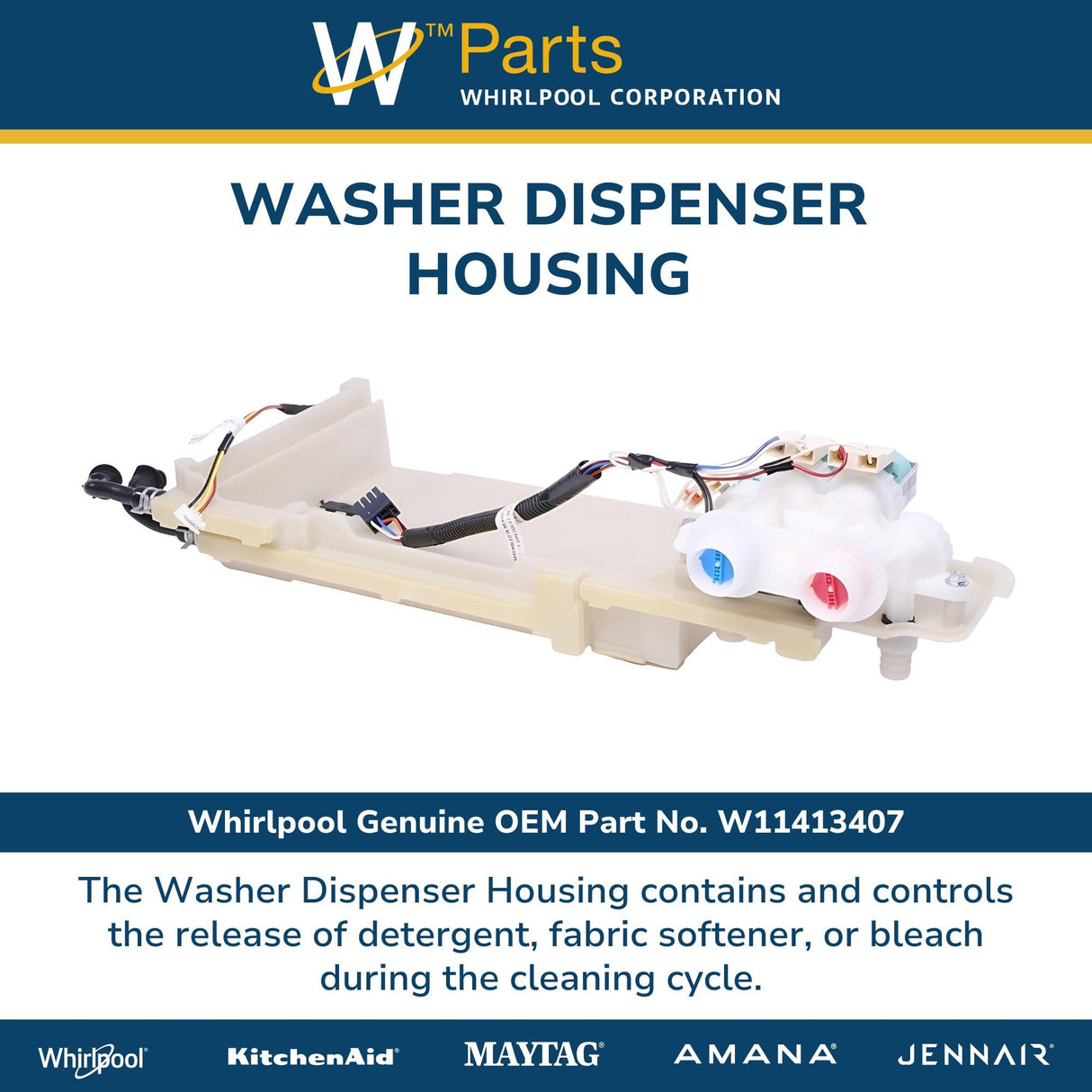 Whirlpool W11413407 Genuine OEM Washer Dispenser Housing