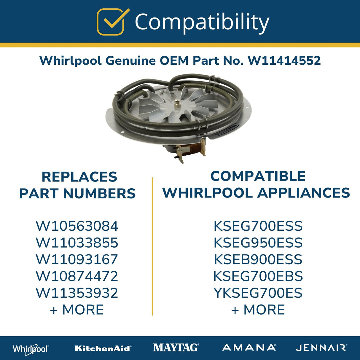 Whirlpool W11414552 Genuine OEM Range Convection Fan Assembly