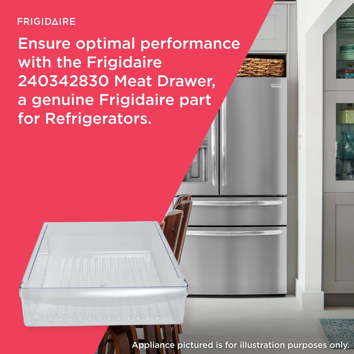 Frigidaire 240342830 Meat Drawer for Refrigerators, Clear
