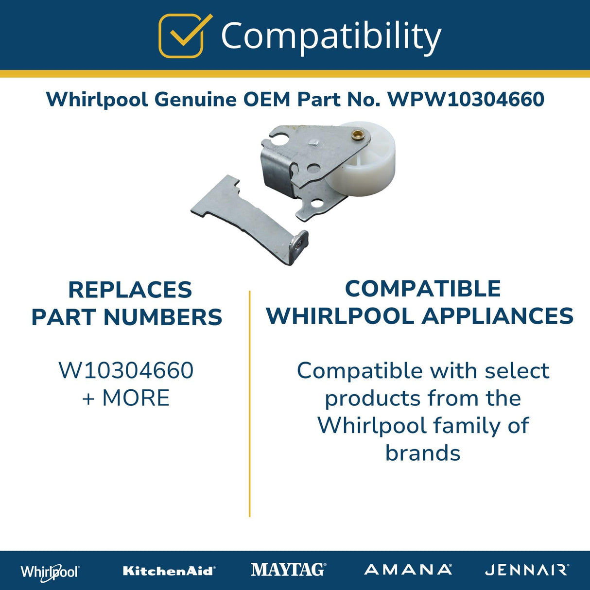 Whirlpool W10304660 Refrigerator Roller Genuine Original Equipment Manufacturer (OEM) Part