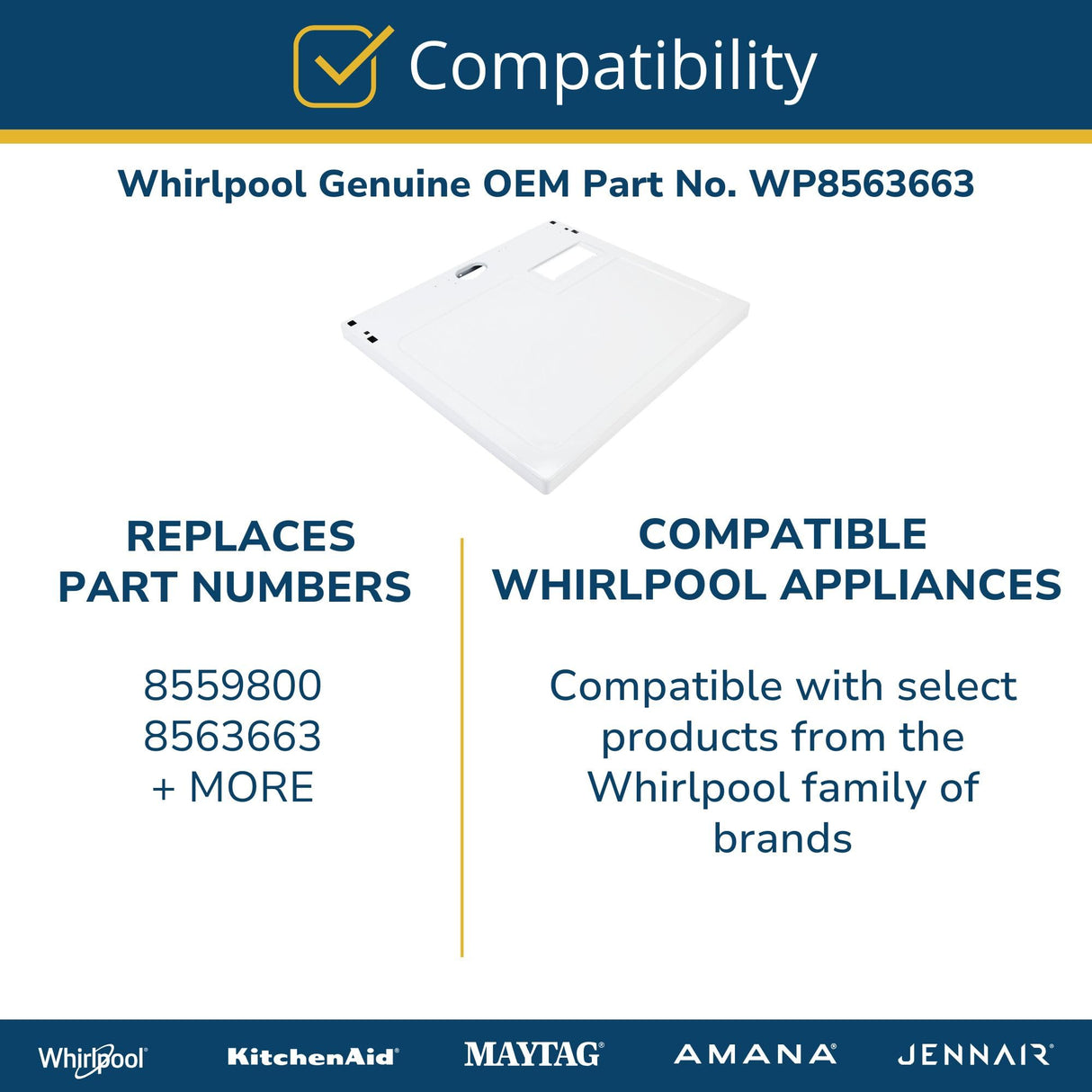 Whirlpool WP8563663 OEM Dryer Top Panel, White