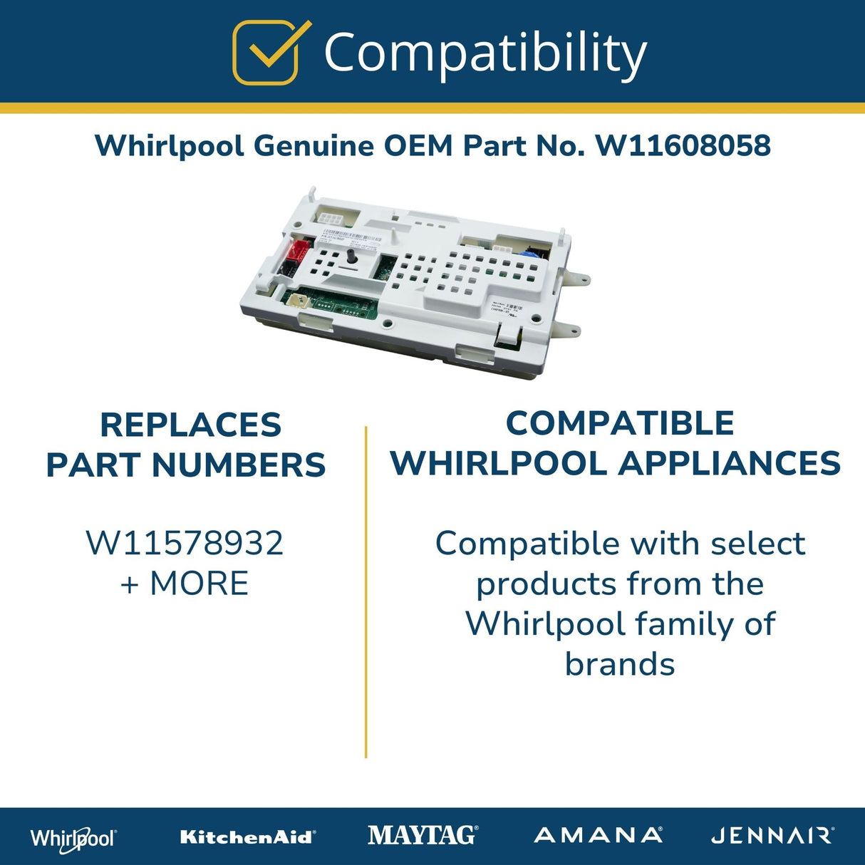 Whirlpool W11608058 Genuine OEM Washer Electronic Control Board