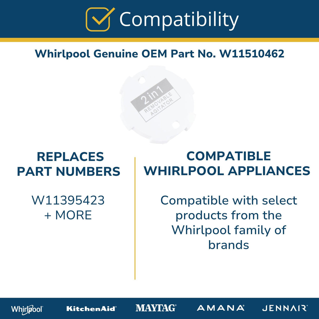 Whirlpool W11510462 Genuine OEM Washer Agitator Cap