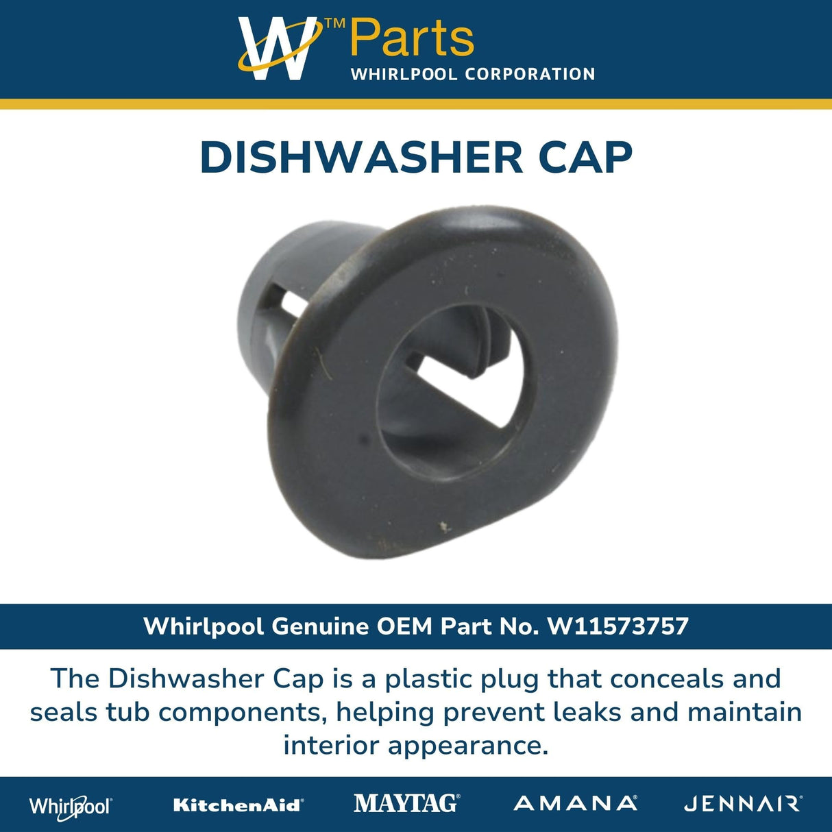 Whirlpool W11573757 Genuine OEM Dishwasher Cap Replacement Part - Replaces W11184083