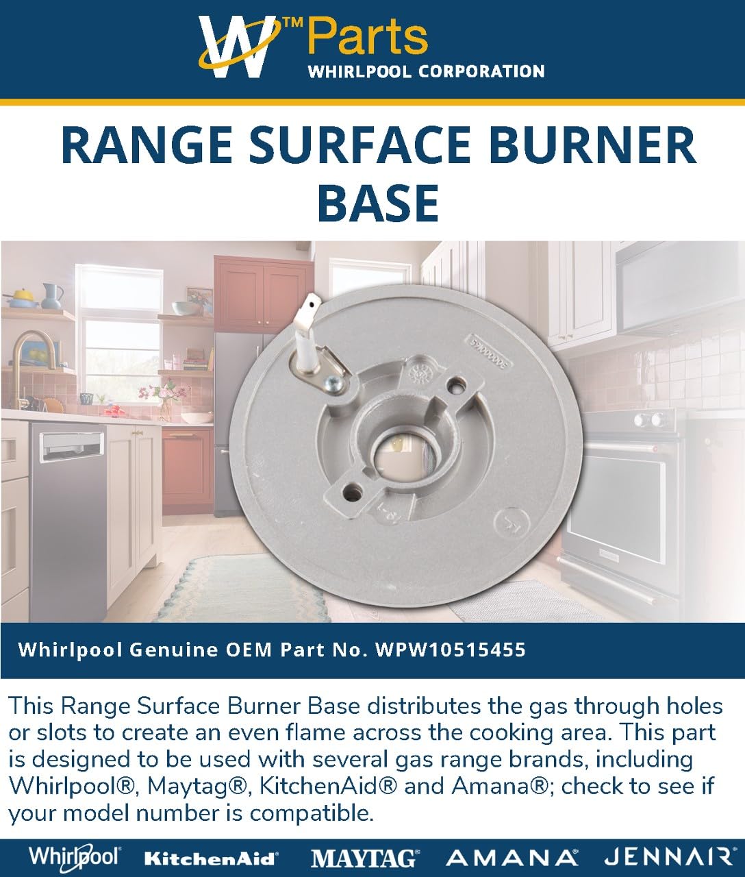 Whirlpool WPW10515455 Genuine OEM Range Surface Burner Base