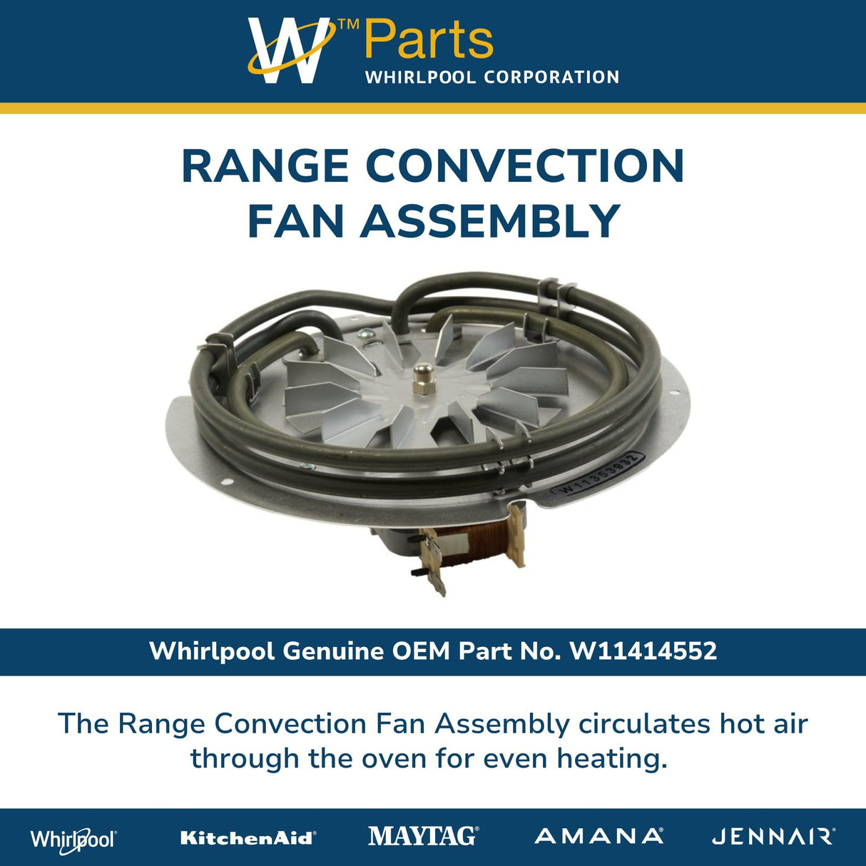 Whirlpool W11414552 Genuine OEM Range Convection Fan Assembly