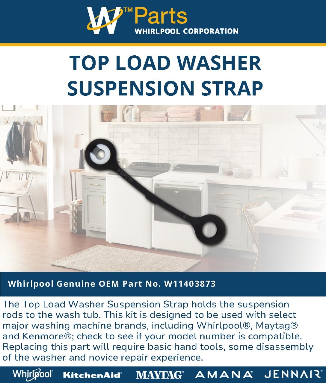 Whirlpool W11403873 Genuine OEM Top Load Washer Suspension Strap
