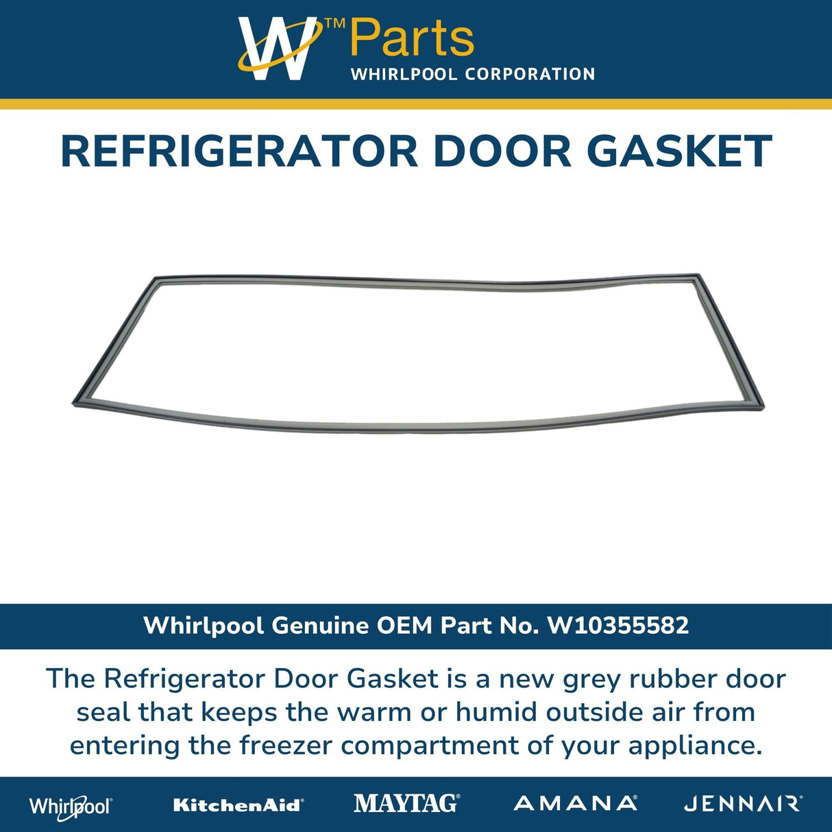 Whirlpool W10355582 Genuine OEM Refrigerator Door Gasket Replacement Part - Replaces W10249916