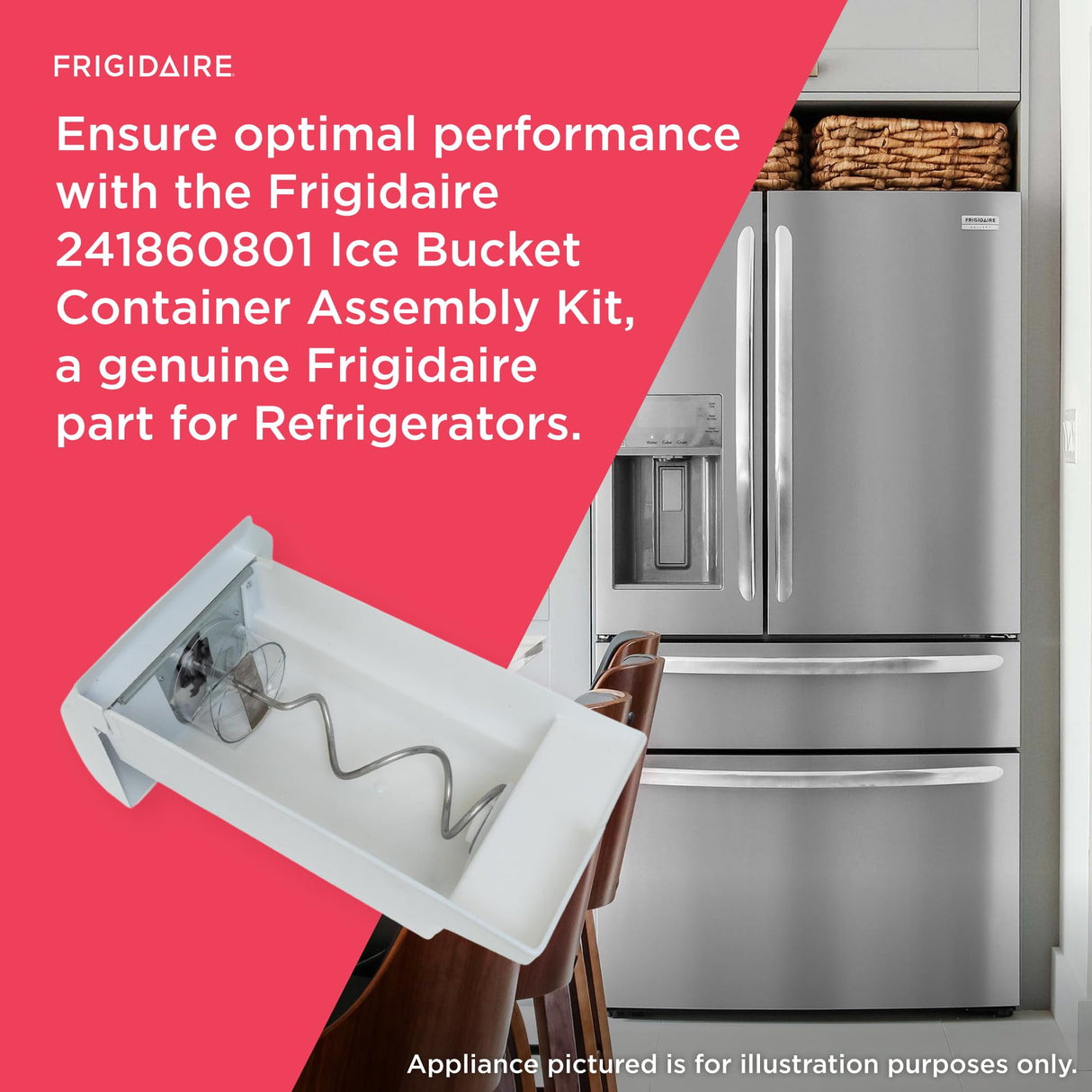 Frigidaire 241860801 Ice Bucket Container Assembly Kit for Refrigerators, White