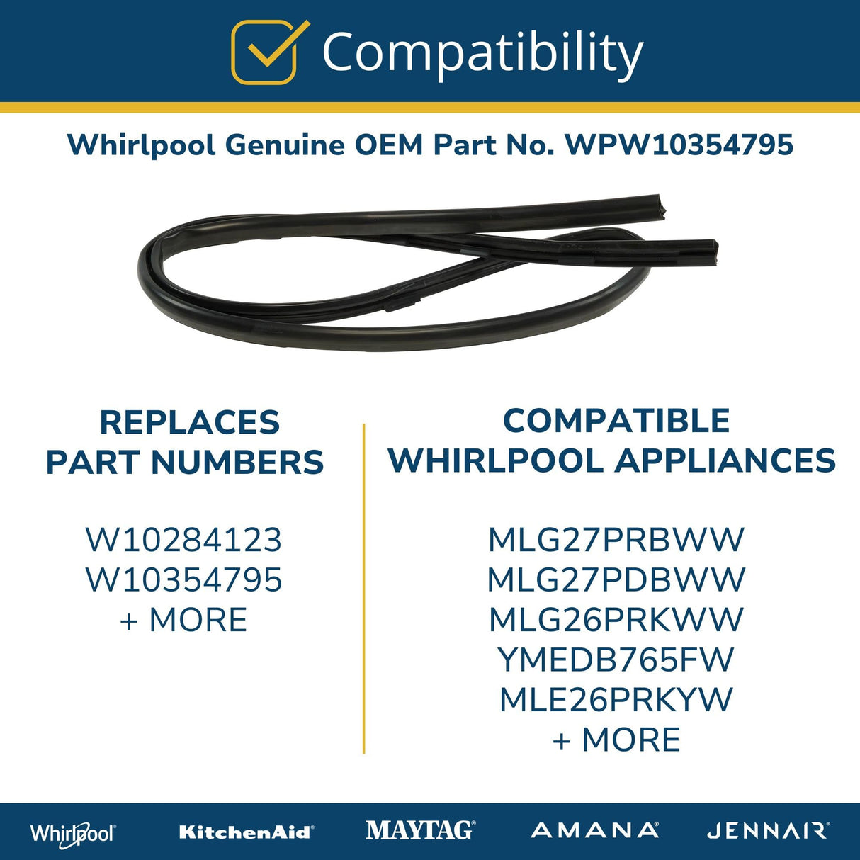 Whirlpool WPW10354795 Genuine OEM Dryer Door Seal