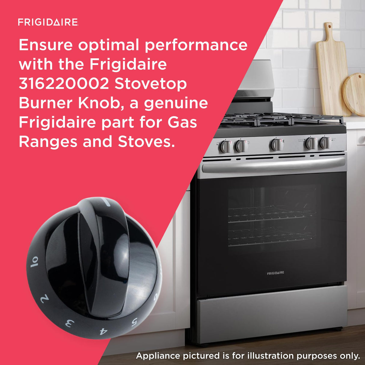 Frigidaire 316220002 Stovetop Burner Knob for Gas Ranges and Stoves, Black