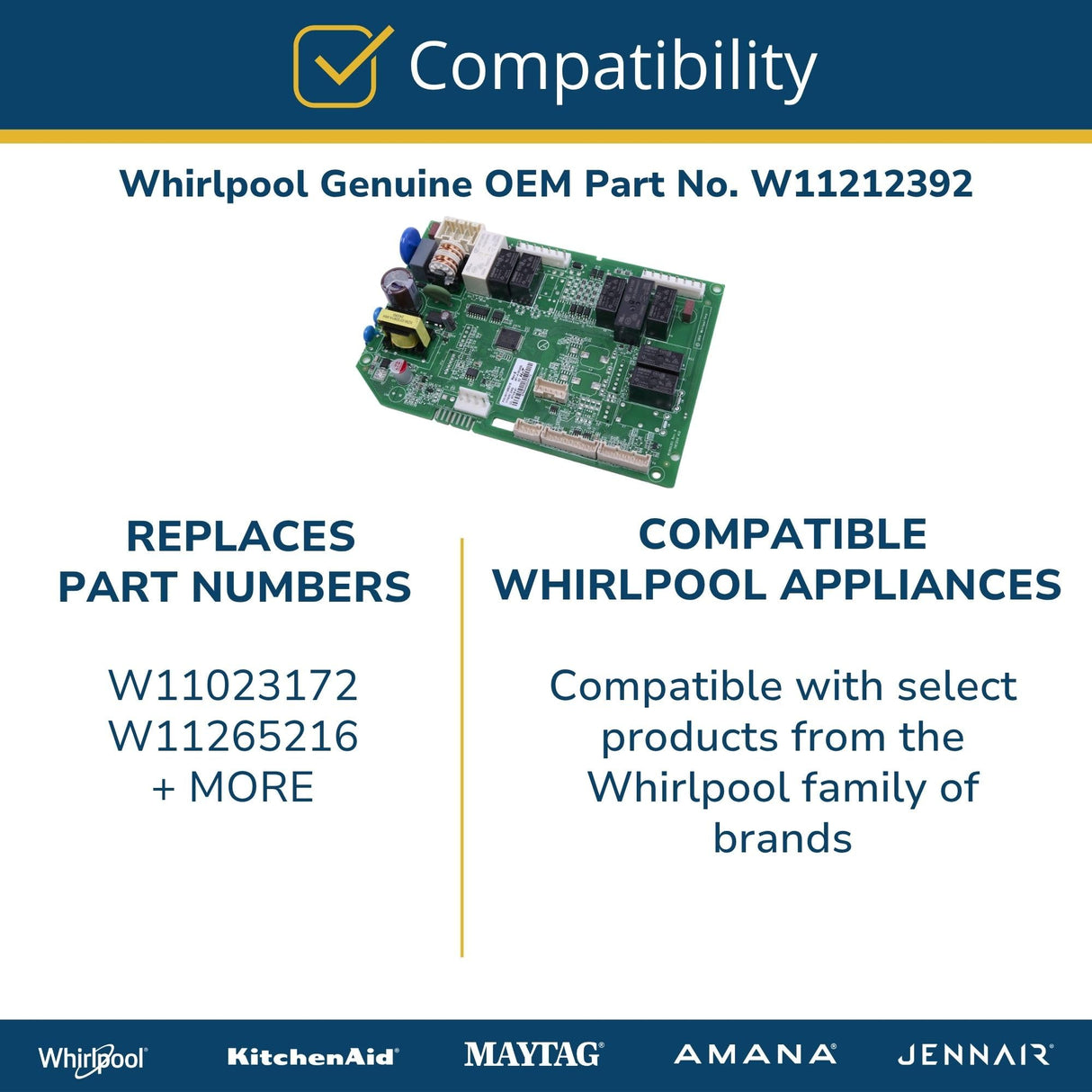 Whirlpool W11212392 Refrigerator Electronic Control Board (Replaces W11023172, W11265216) Genuine Original Equipment Manufacturer (OEM) Part