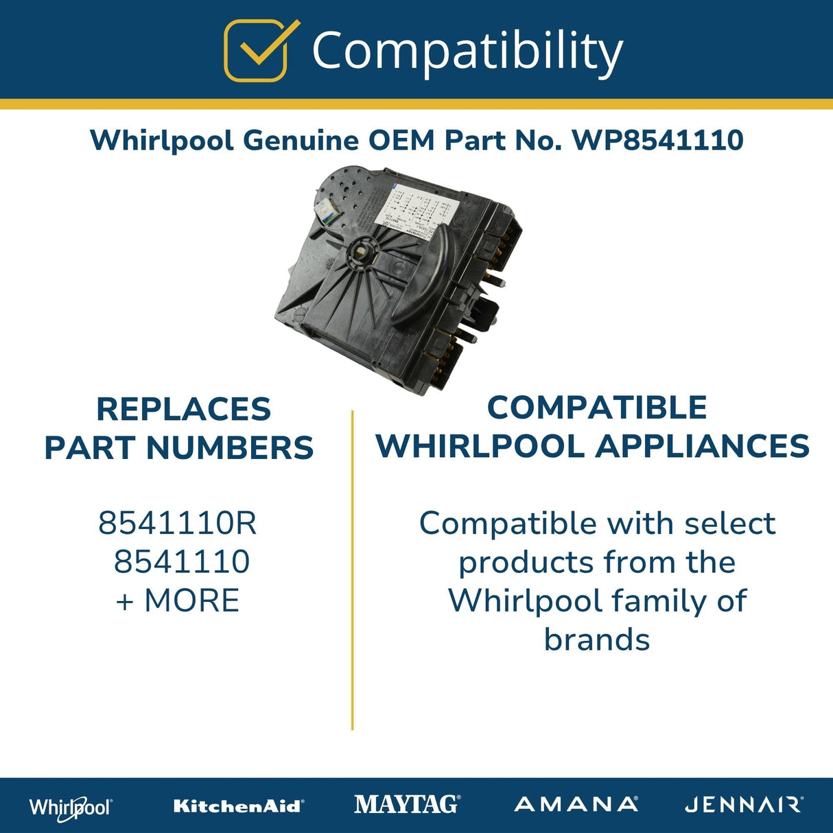 Whirlpool W8541110 Washer Timer (Replaces 8541110) Genuine Original Equipment Manufacturer (OEM) Part
