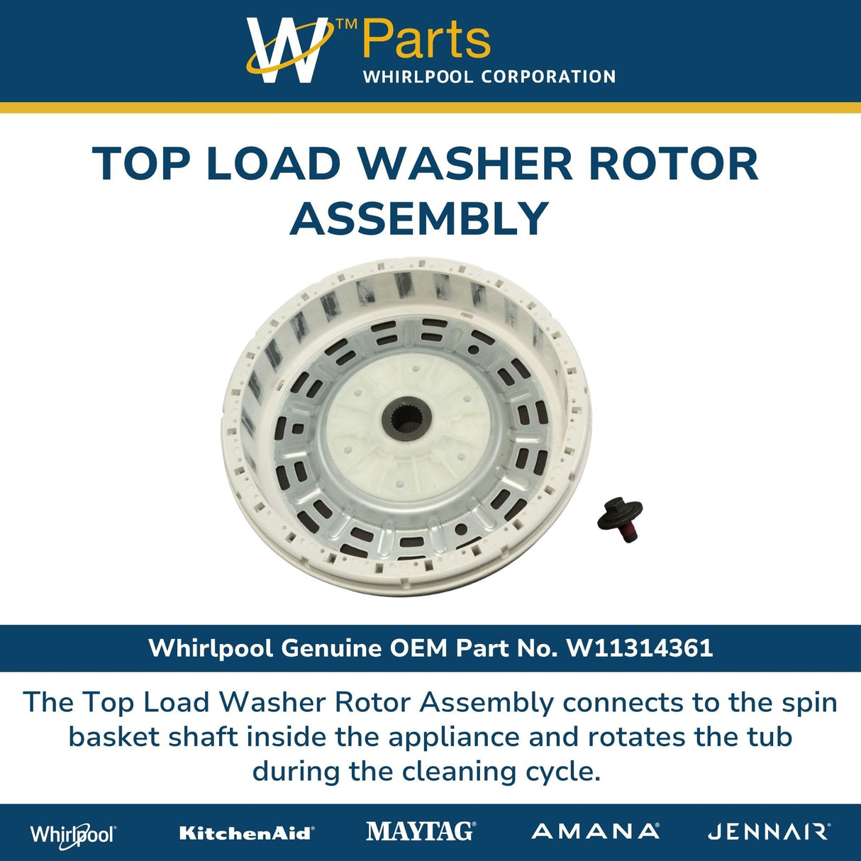 Whirlpool W11314361 Genuine OEM Top Load Washer Rotor Assembly Replacement Part - Replaces W10916241
