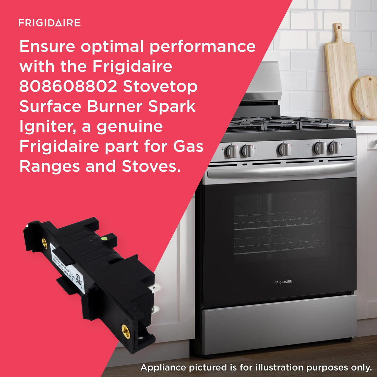 Frigidaire 808608802 Stovetop Surface Burner Spark Igniter for Gas Ranges and Stoves