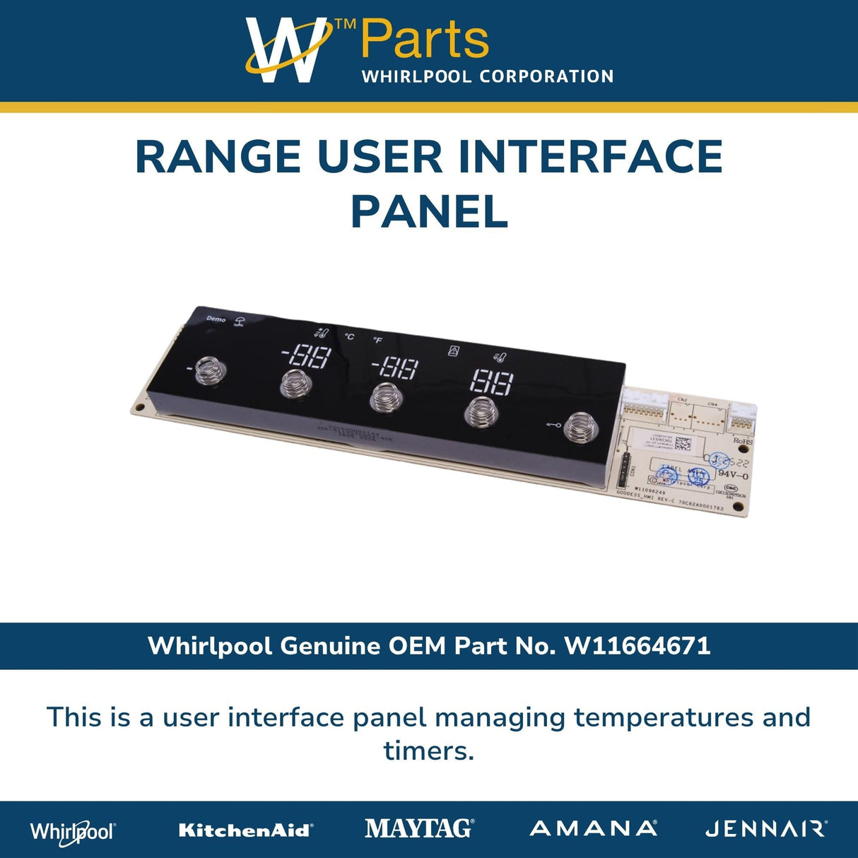 Whirlpool W11664671 Genuine OEM Range User Interface Panel Replacement Part
