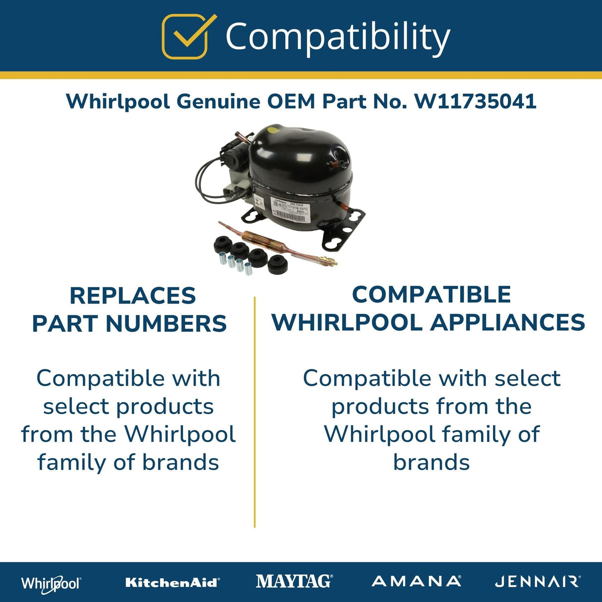 Whirlpool W11735041 Genuine OEM Refrigerator Compressor Replacement Part