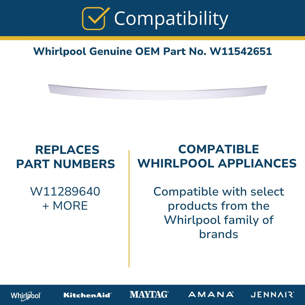 Whirlpool W11542651 Genuine OEM Refrigerator Door Handle