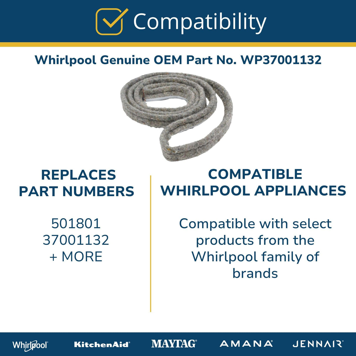 Whirlpool WP37001132 Genuine OEM Dryer Felt Seal