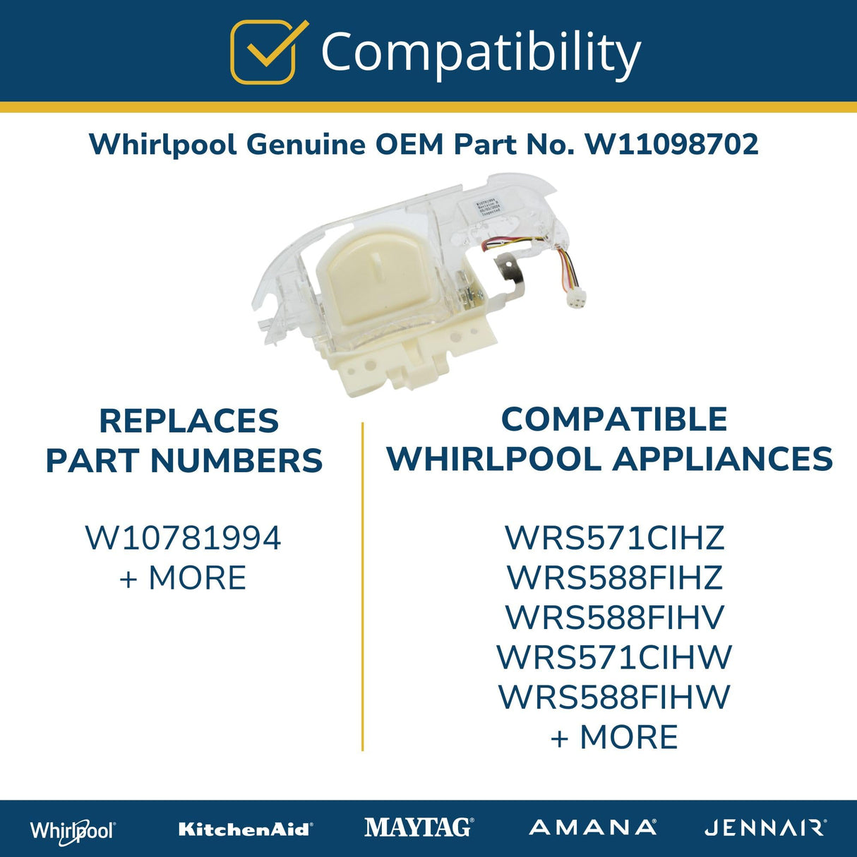 Whirlpool W11098702 Genuine OEM Refrigerator Dispenser Ice Chute Door Motor