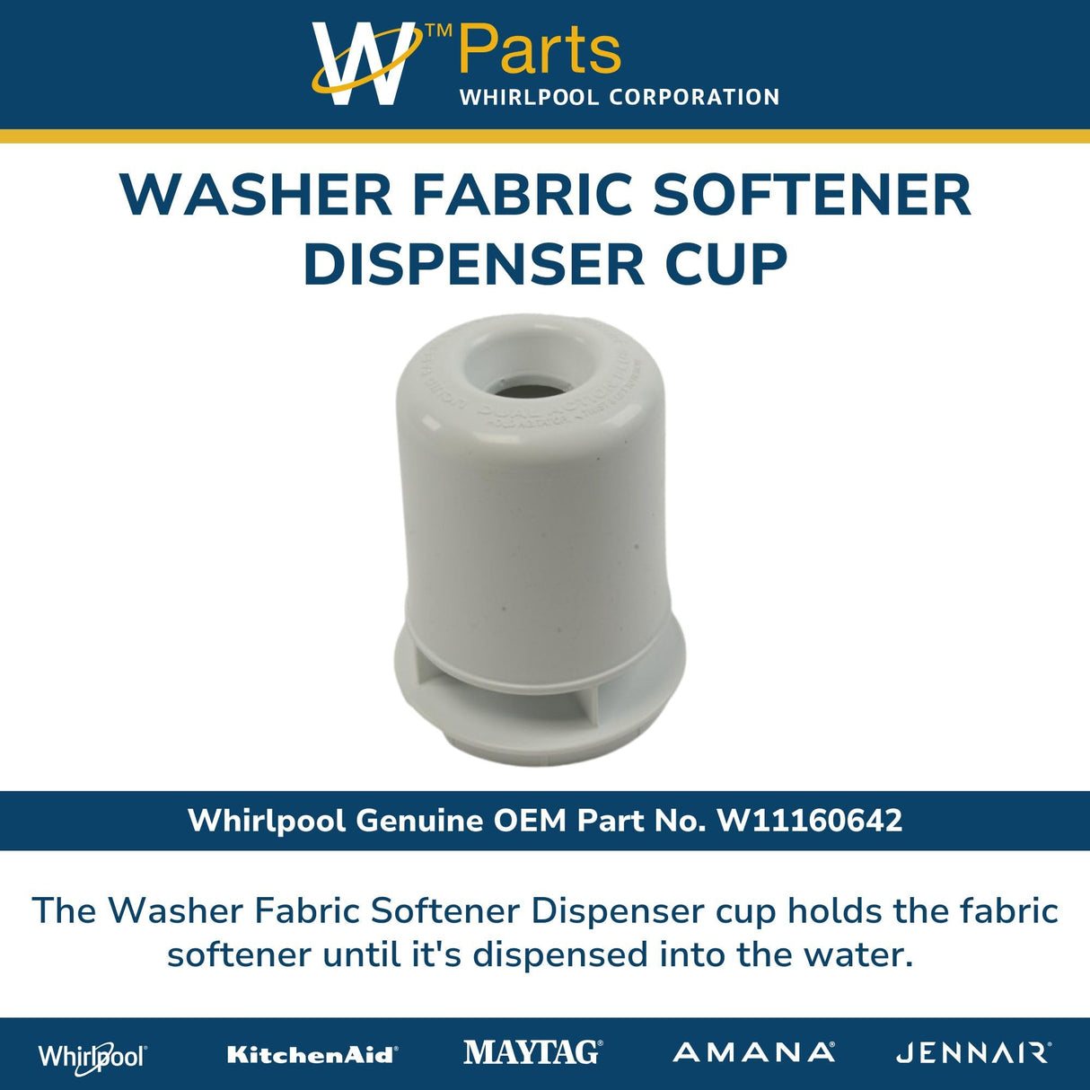 Whirlpool W11160642 Genuine OEM Washer Fabric Softener Dispenser Cup