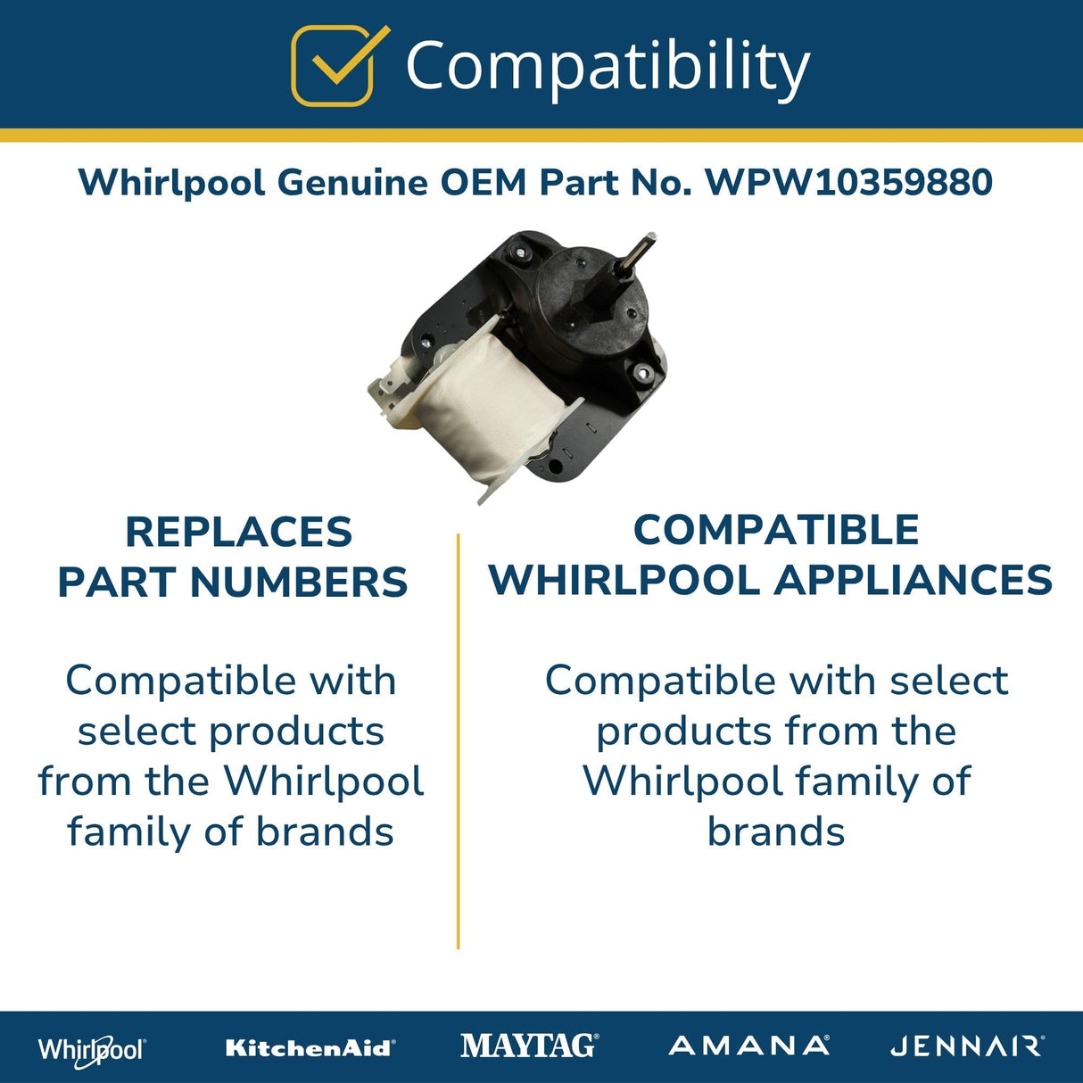 Whirlpool WPW10359880 Genuine OEM Refrigerator Evaporator Fan Motor Replacement Part
