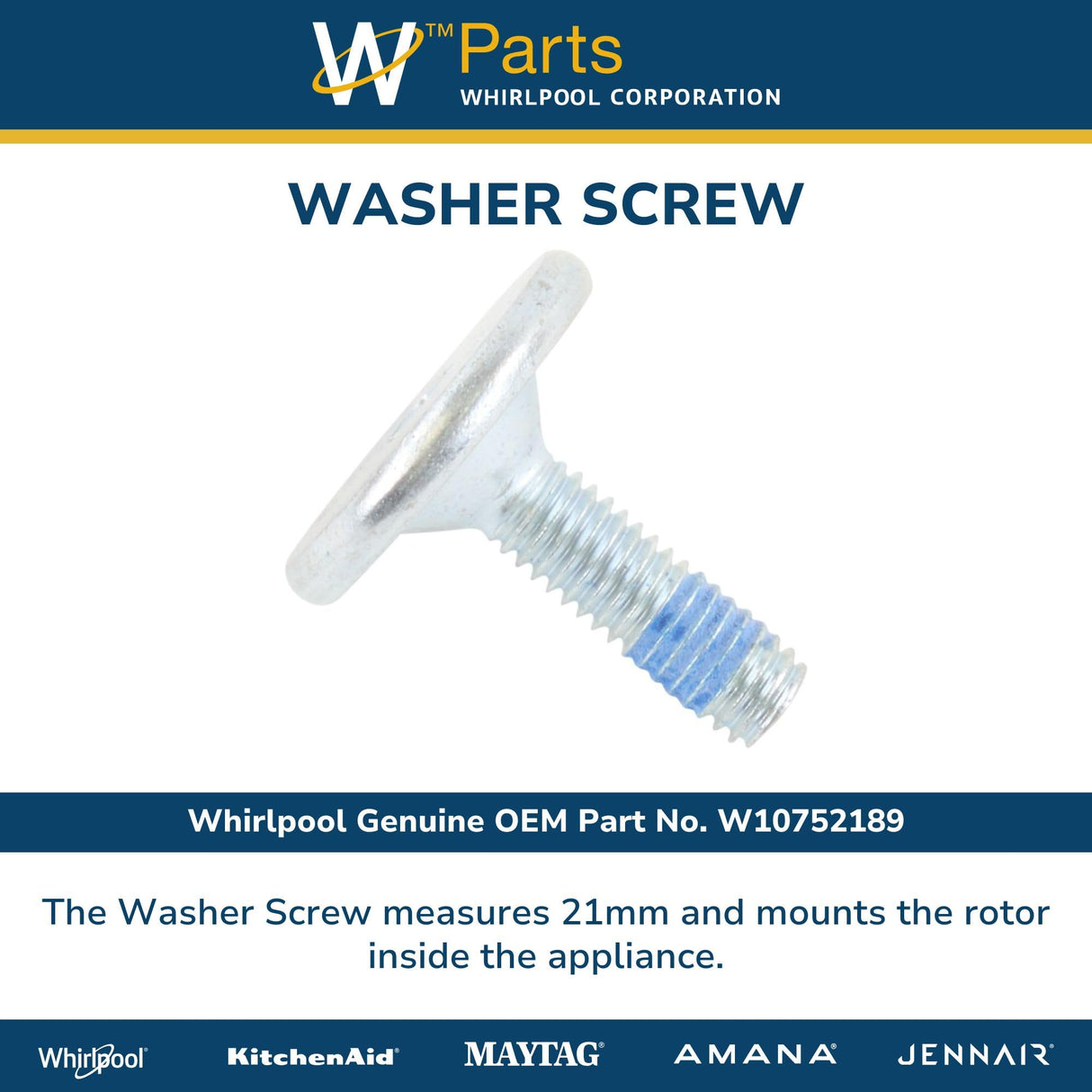 Whirlpool W10752189 Genuine OEM Washer Screw