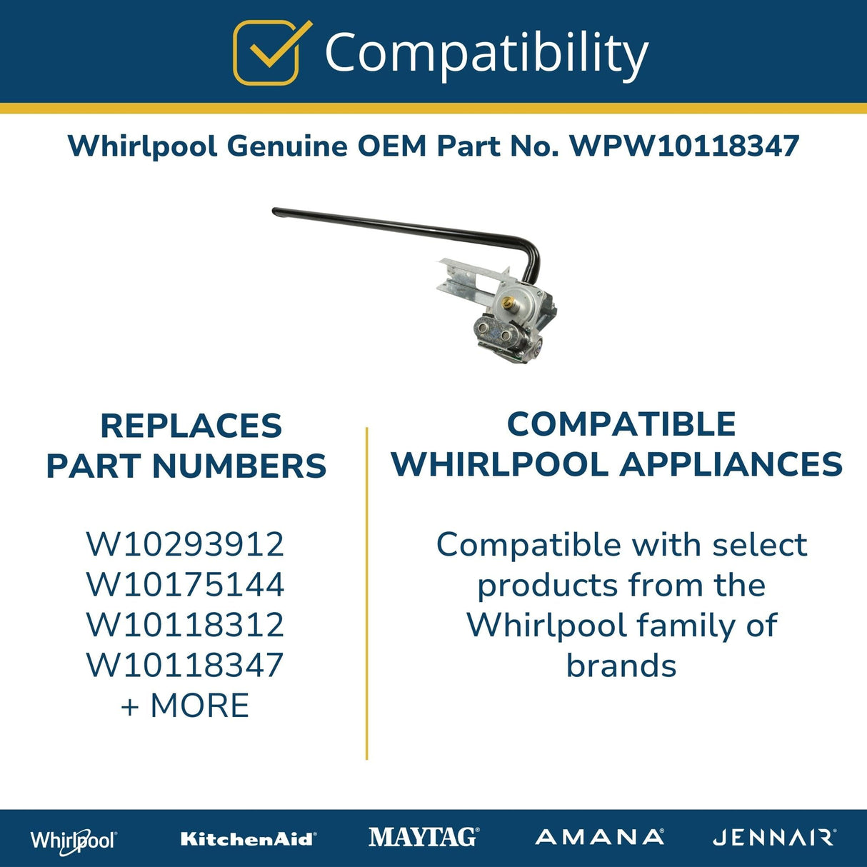 Whirlpool WPW10118347 Genuine OEM Dryer Gas Valve Assembly Replacement Part - Replaces W10293912, W10175144, W10118312, and W10118347