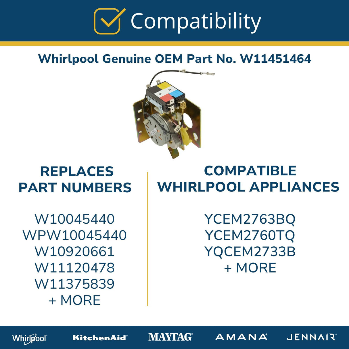 Whirlpool W11451464 Genuine OEM Dryer Timer