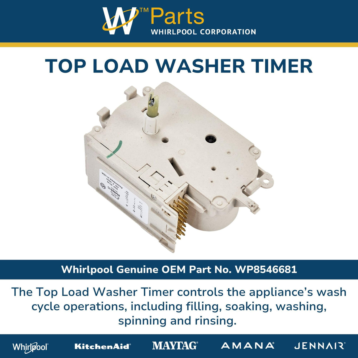 Whirlpool WP8546681 Genuine OEM Top Load Washer Timer Replacement Part - Replaces 8546681