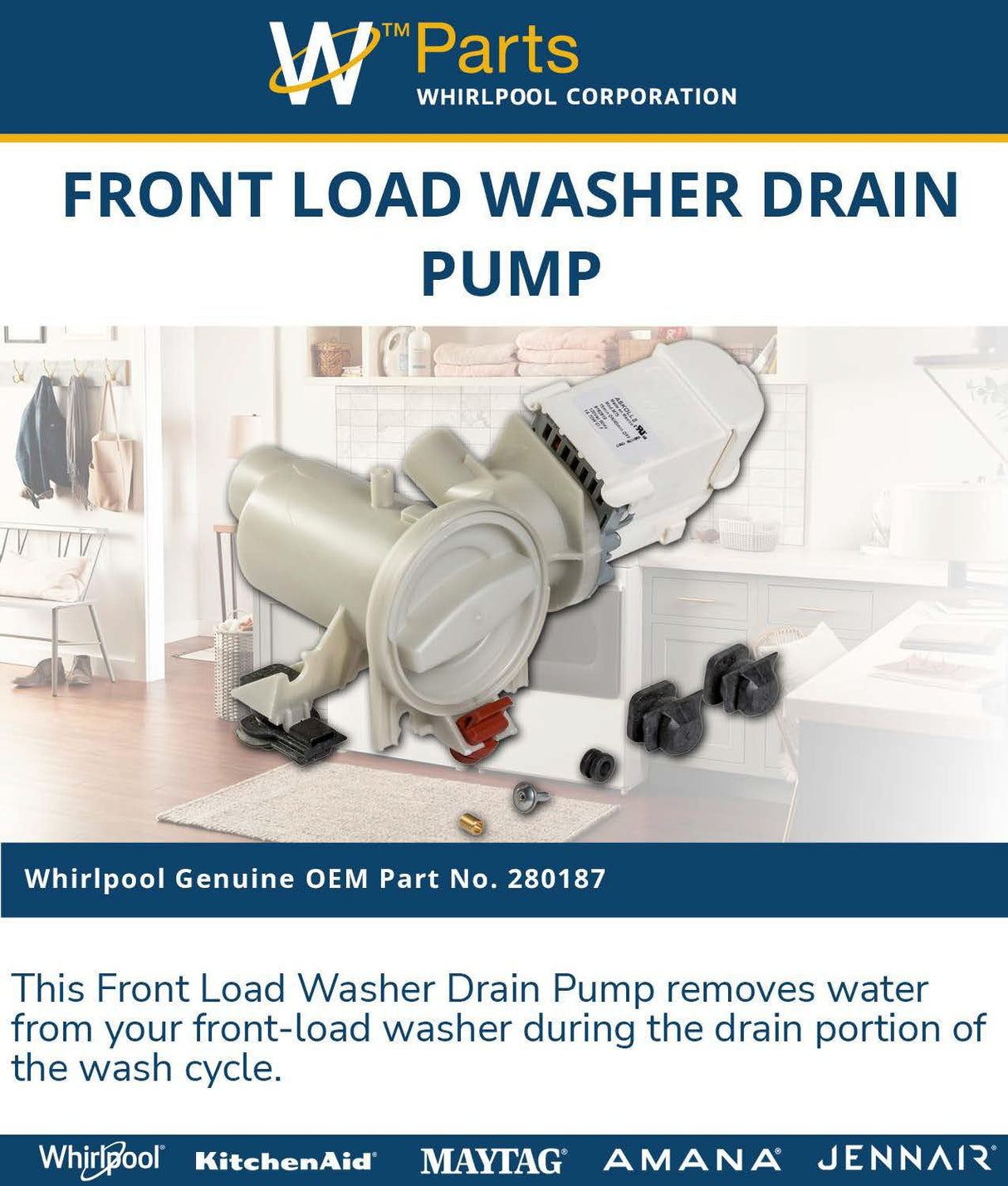 Whirlpool 280187 Genuine OEM Front Load Washer Drain Pump