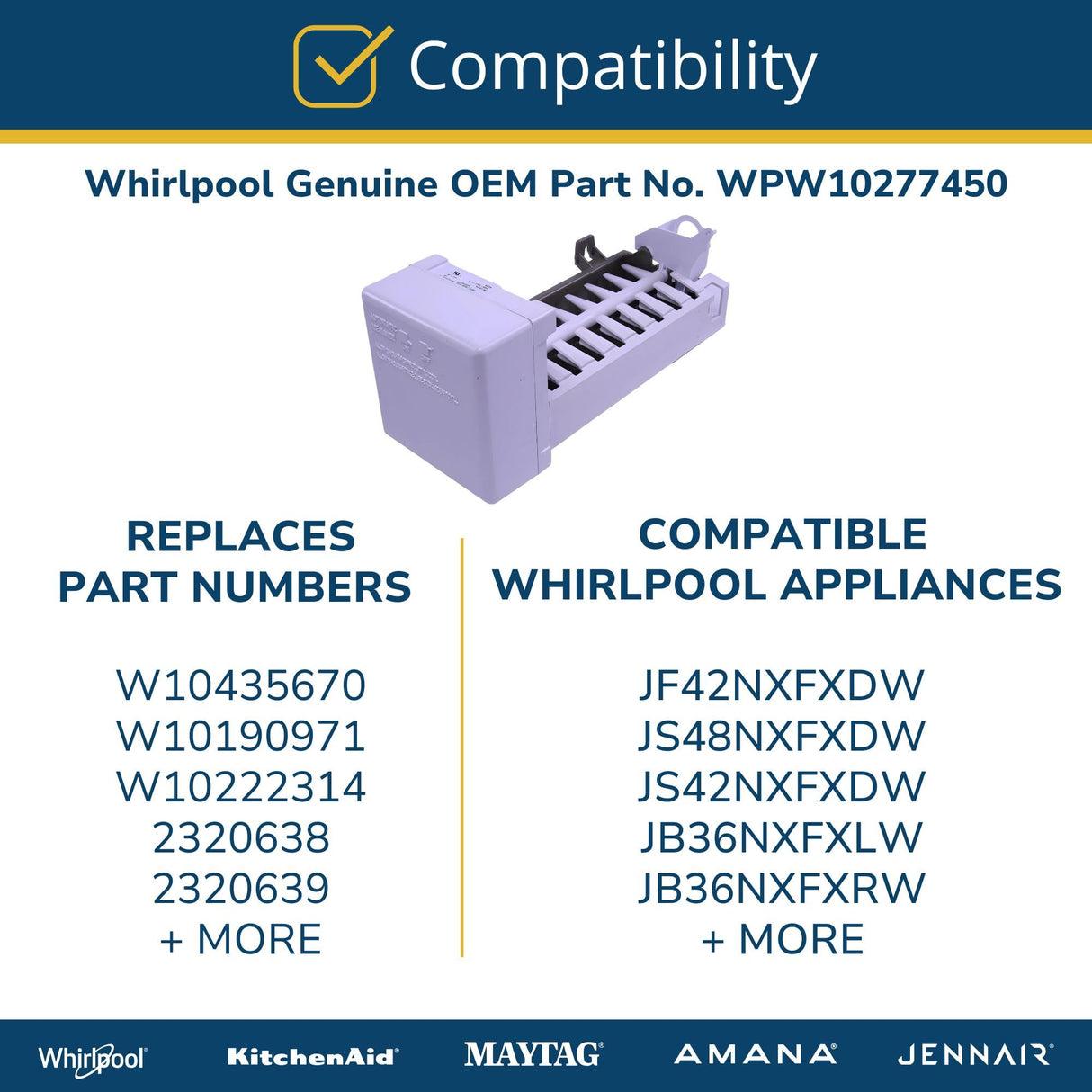Whirlpool WPW10277450 Genuine OEM Refrigerator Ice Maker Assembly